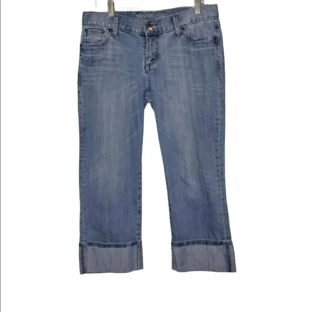 Mossimo Supply Co Crop Jeans 9 Light Wash Blue Cuffed Mid Rise Stretch Denim